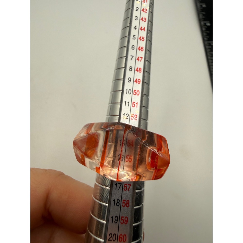Vintage Chunky Orange Striped Acrylic Resin Statement Ring Size 7 Geometric